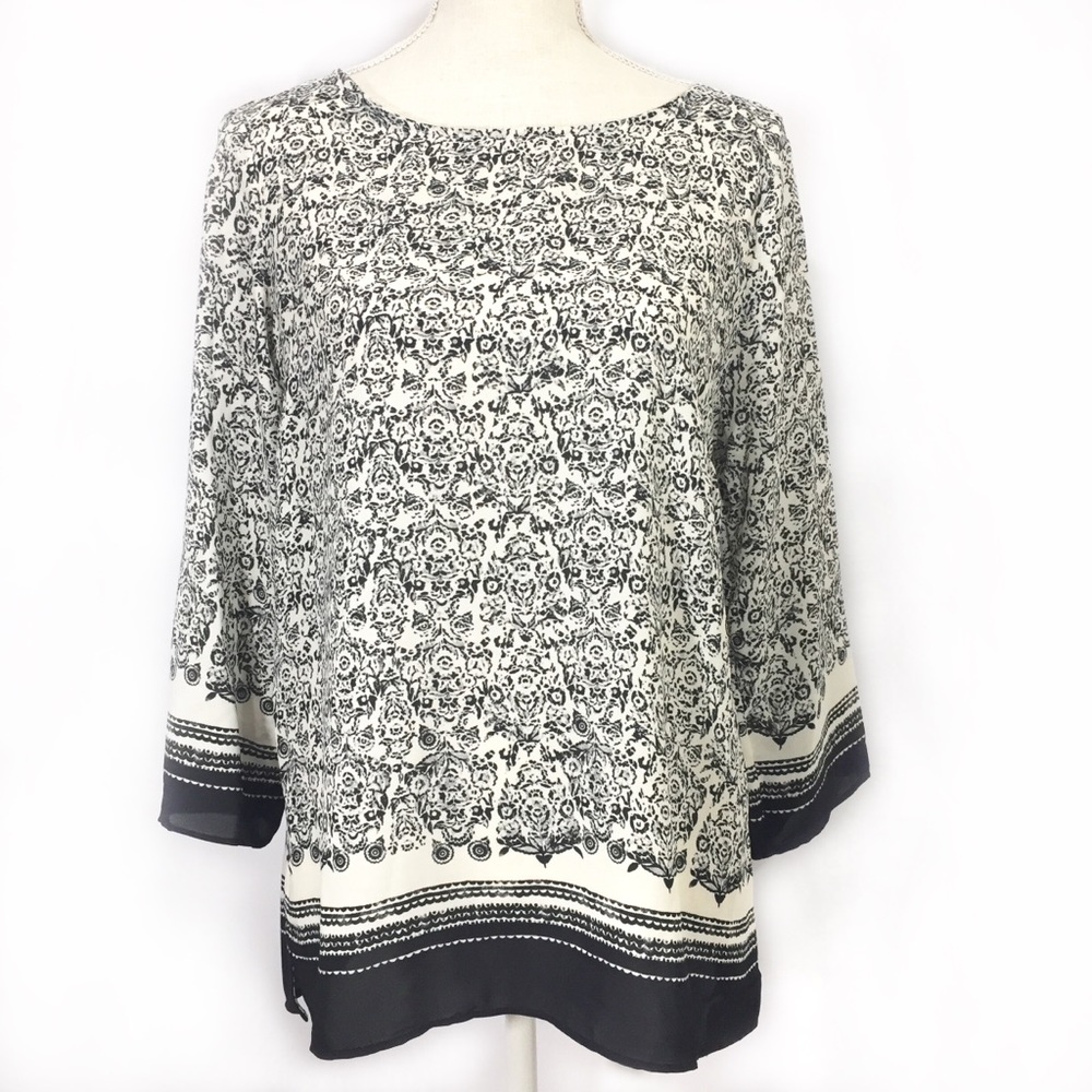 Rose & Olive Black and Ecru Blouse Sz M NWT